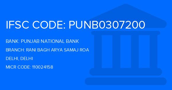Punjab National Bank (PNB) Rani Bagh Arya Samaj Roa Branch IFSC Code