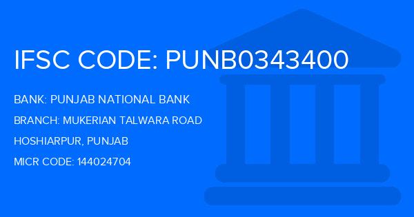 Punjab National Bank (PNB) Mukerian Talwara Road Branch IFSC Code