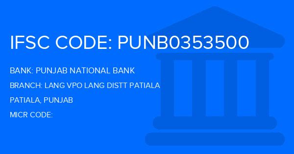 Punjab National Bank (PNB) Lang Vpo Lang Distt Patiala Branch IFSC Code