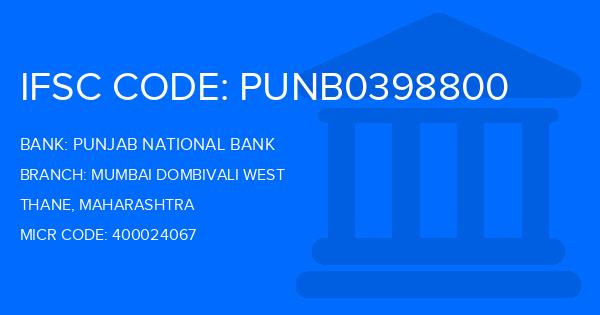 Punjab National Bank (PNB) Mumbai Dombivali West Branch IFSC Code