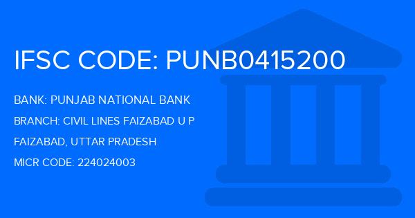 Punjab National Bank (PNB) Civil Lines Faizabad U P Branch IFSC Code