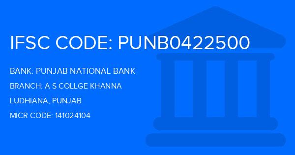 Punjab National Bank (PNB) A S Collge Khanna Branch IFSC Code