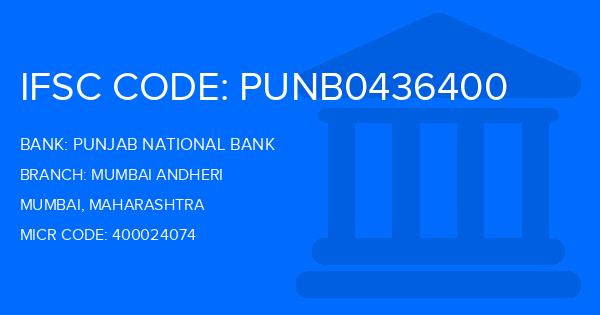 Punjab National Bank (PNB) Mumbai Andheri Branch IFSC Code