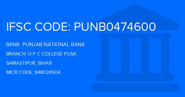 Punjab National Bank (PNB) U P C College Pusa Branch IFSC Code