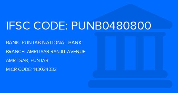 Punjab National Bank (PNB) Amritsar Ranjit Avenue Branch IFSC Code