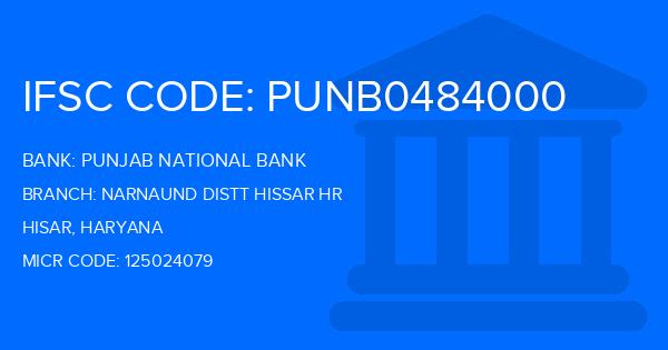 Punjab National Bank (PNB) Narnaund Distt Hissar Hr Branch IFSC Code