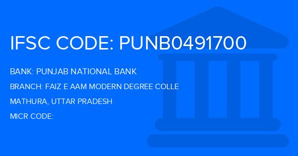Punjab National Bank (PNB) Faiz E Aam Modern Degree Colle Branch IFSC Code