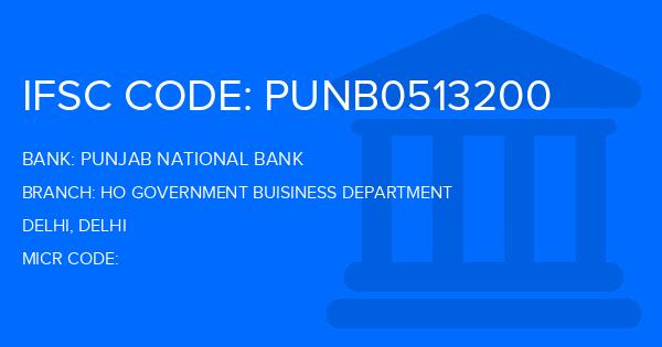 Punjab National Bank (PNB) Ho Government Buisiness Department Branch IFSC Code