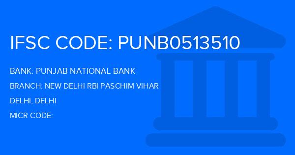 Punjab National Bank (PNB) New Delhi Rbi Paschim Vihar Branch IFSC Code