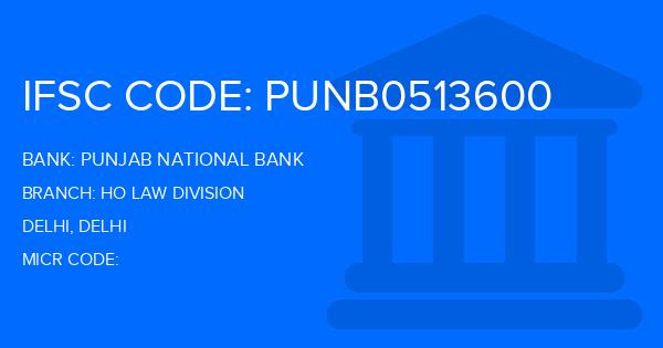 Punjab National Bank (PNB) Ho Law Division Branch IFSC Code
