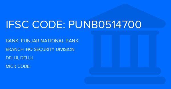 Punjab National Bank (PNB) Ho Security Division Branch IFSC Code