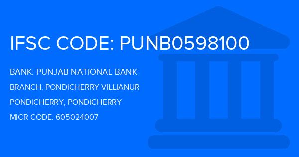 Punjab National Bank (PNB) Pondicherry Villianur Branch IFSC Code