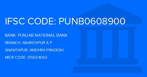 Punjab National Bank (PNB) Anantapur A P Branch IFSC Code