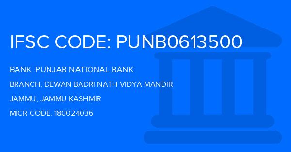 Punjab National Bank (PNB) Dewan Badri Nath Vidya Mandir Branch IFSC Code