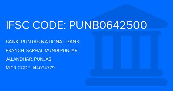Punjab National Bank (PNB) Sarhal Mundi Punjab Branch IFSC Code