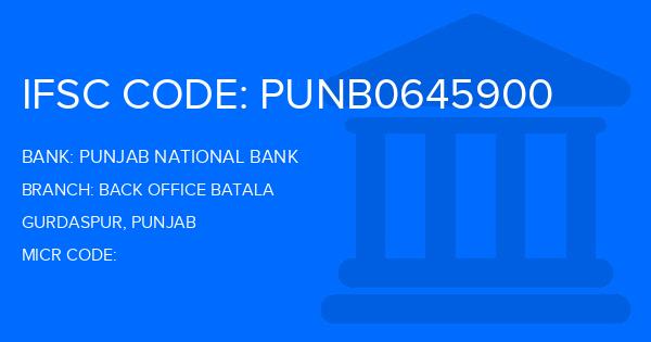 Punjab National Bank (PNB) Back Office Batala Branch IFSC Code