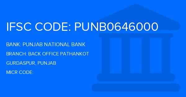 Punjab National Bank (PNB) Back Office Pathankot Branch IFSC Code