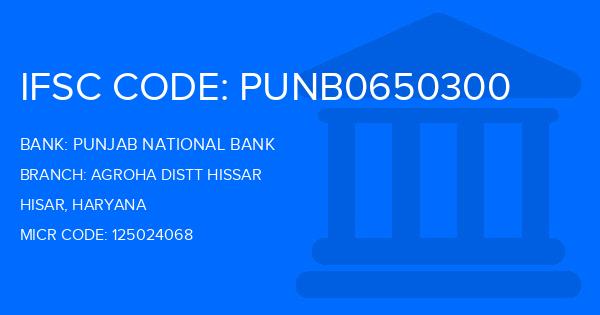 Punjab National Bank (PNB) Agroha Distt Hissar Branch IFSC Code
