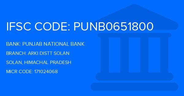 Punjab National Bank (PNB) Arki Distt Solan Branch IFSC Code