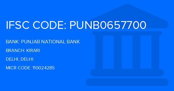 Punjab National Bank (PNB) Kirari Branch IFSC Code