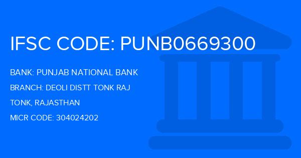Punjab National Bank (PNB) Deoli Distt Tonk Raj Branch IFSC Code