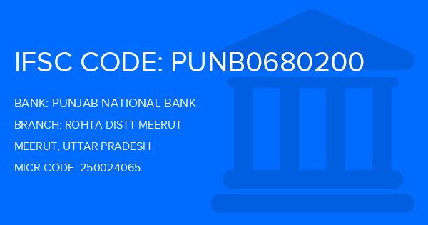 Punjab National Bank (PNB) Rohta Distt Meerut Branch IFSC Code