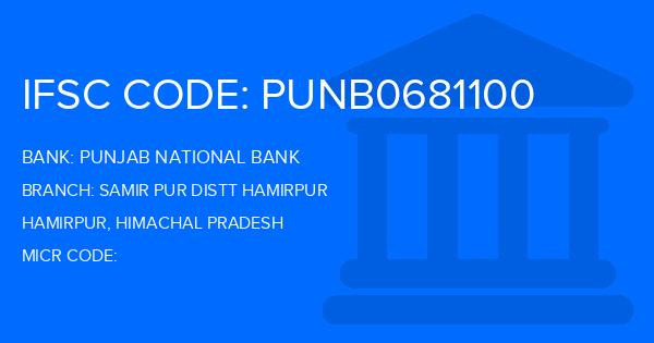 Punjab National Bank (PNB) Samir Pur Distt Hamirpur Branch IFSC Code