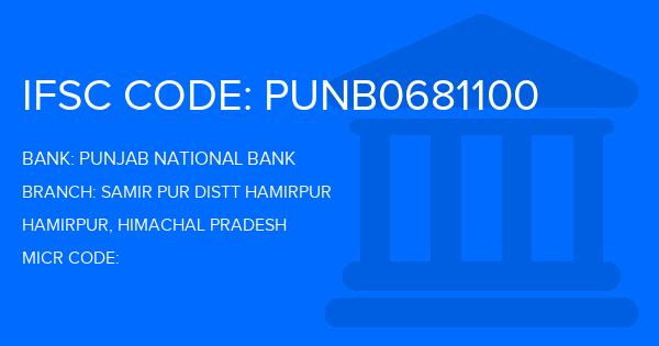 Punjab National Bank (PNB) Samir Pur Distt Hamirpur Branch IFSC Code