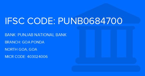 Punjab National Bank (PNB) Goa Ponda Branch IFSC Code