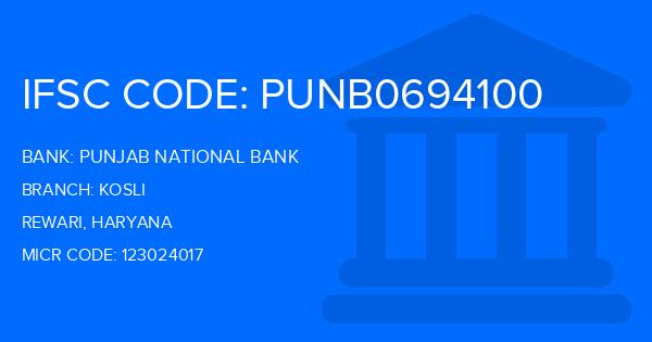 Punjab National Bank (PNB) Kosli Branch IFSC Code
