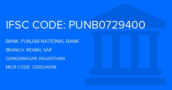 Punjab National Bank (PNB) Ridmal Sar Branch IFSC Code