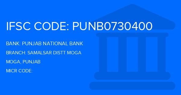 Punjab National Bank (PNB) Samalsar Distt Moga Branch IFSC Code