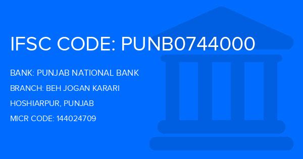 Punjab National Bank (PNB) Beh Jogan Karari Branch IFSC Code