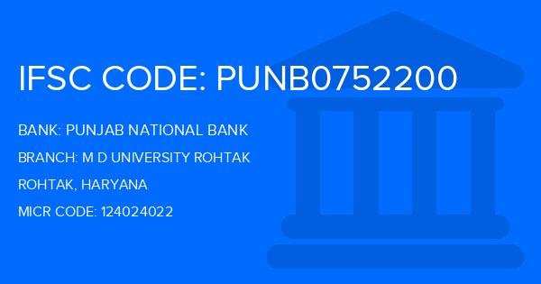 Punjab National Bank (PNB) M D University Rohtak Branch IFSC Code
