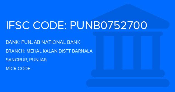 Punjab National Bank (PNB) Mehal Kalan Distt Barnala Branch IFSC Code