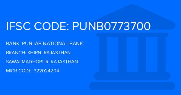 Punjab National Bank (PNB) Khirni Rajasthan Branch IFSC Code