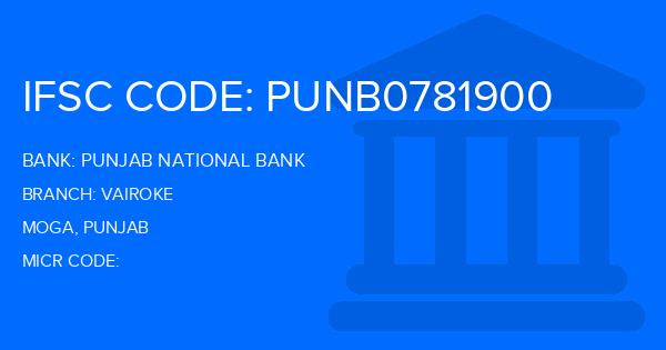 Punjab National Bank (PNB) Vairoke Branch IFSC Code
