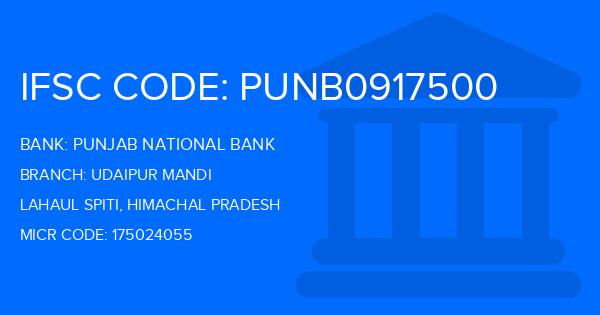 Punjab National Bank (PNB) Udaipur Mandi Branch IFSC Code