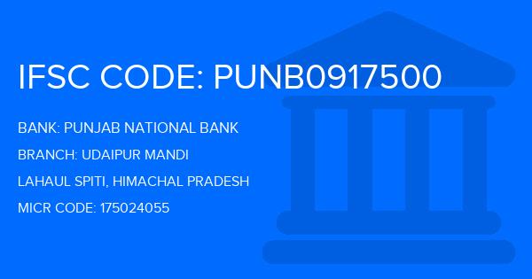 Punjab National Bank (PNB) Udaipur Mandi Branch IFSC Code