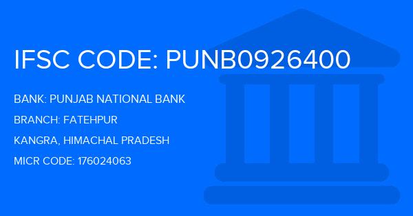 Punjab National Bank (PNB) Fatehpur Branch IFSC Code