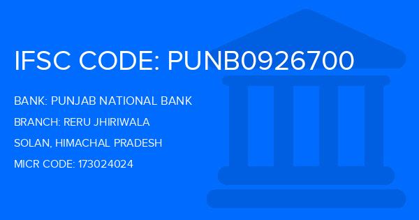 Punjab National Bank (PNB) Reru Jhiriwala Branch IFSC Code