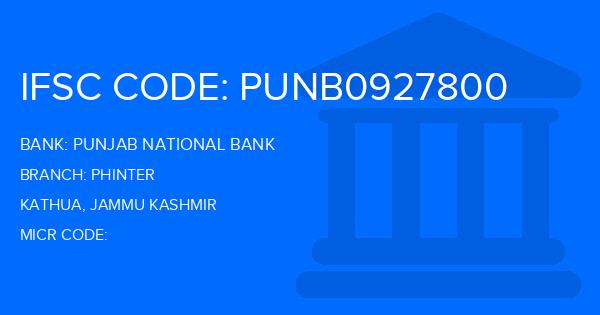 Punjab National Bank (PNB) Phinter Branch IFSC Code