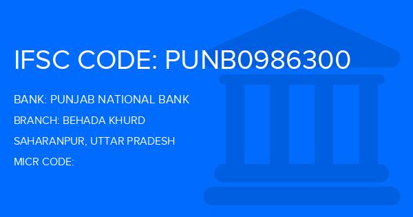 Punjab National Bank (PNB) Behada Khurd Branch IFSC Code