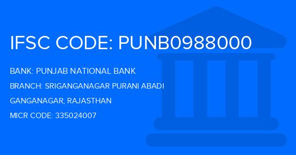Punjab National Bank (PNB) Sriganganagar Purani Abadi Branch IFSC Code