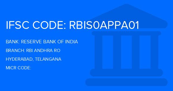 Reserve Bank Of India (RBI) Rbi Andhra Ro Branch IFSC Code