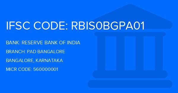 Reserve Bank Of India (RBI) Pad Bangalore Branch IFSC Code
