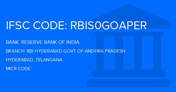 Reserve Bank Of India (RBI) Rbi Hyderabad Govt Of Andhra Pradesh Branch IFSC Code