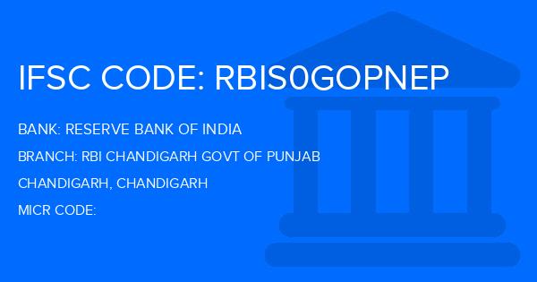 Reserve Bank Of India (RBI) Rbi Chandigarh Govt Of Punjab Branch IFSC Code