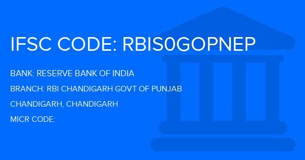 Reserve Bank Of India (RBI) Rbi Chandigarh Govt Of Punjab Branch IFSC Code