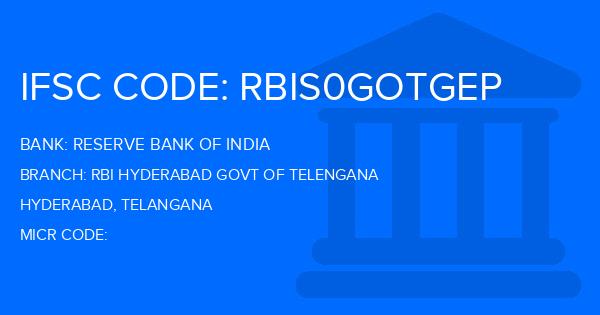 Reserve Bank Of India (RBI) Rbi Hyderabad Govt Of Telengana Branch IFSC Code